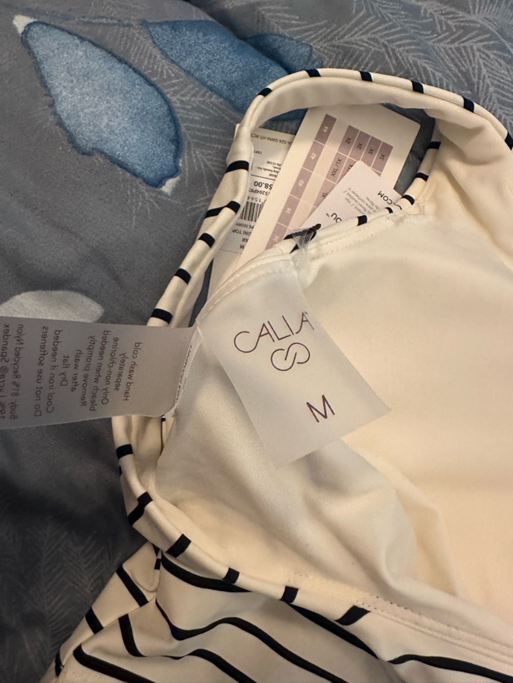 NWTS Calia Striped Scoop Swim Crop Top with Center U Ring - Ivory & Black Sz M - Picture 6 of 7